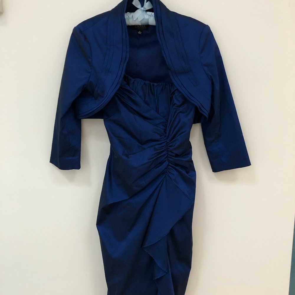 Adrianna Papell Blue Sheath Dress and jacket with Sweetheart Neckline